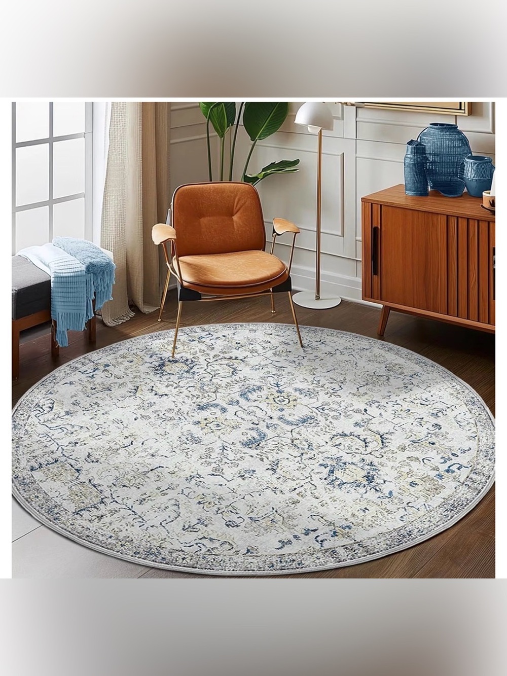 Round Washable 7ft Blue Multi Area Rug - Picture 2 of 2
